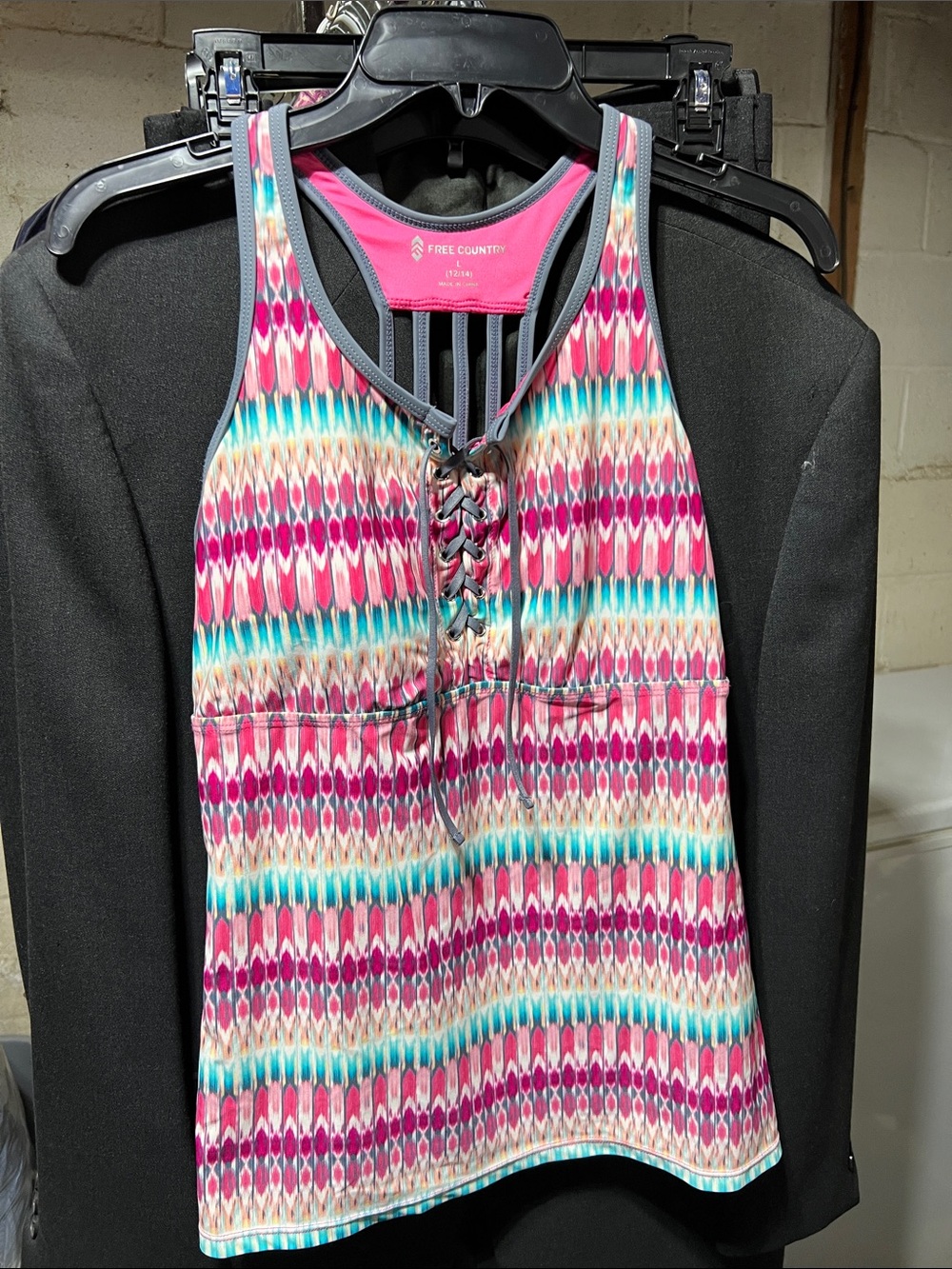 Free Country Pink & Teal Lace-Up Racerback Tank